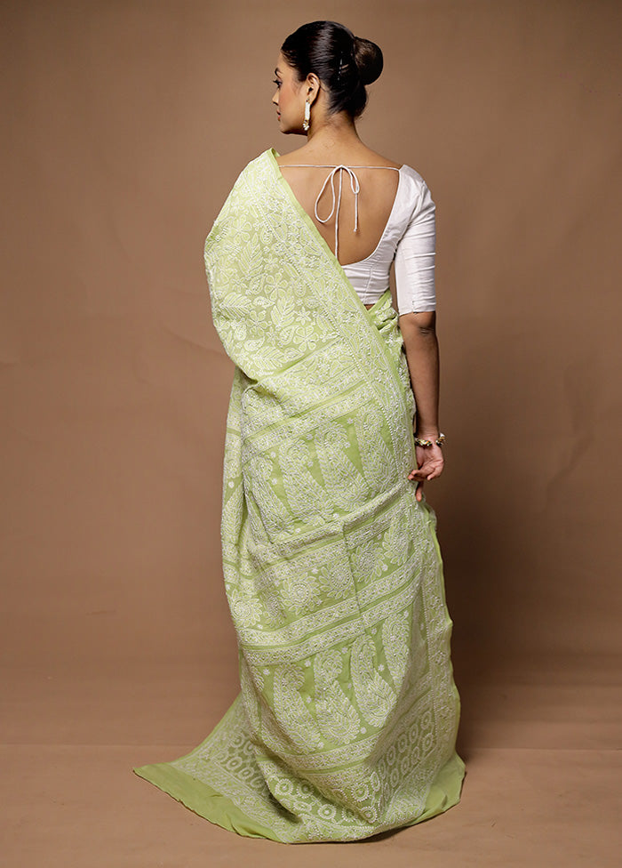 Green Handloom Pure Cotton Saree With Blouse Piece Choice