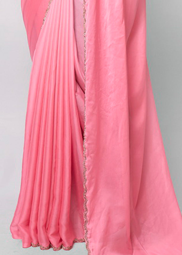 Pink Spun Silk Saree With Blouse Piece Footlocker Finishline Cheap Pice