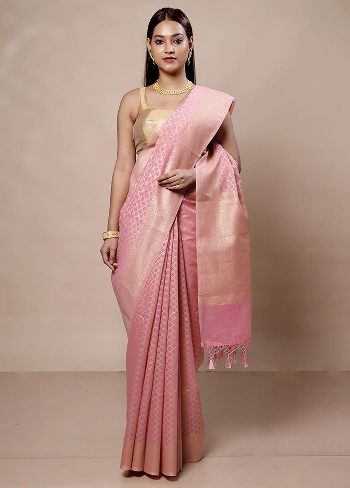 Pink Kora Silk Saree With Blouse Piece Shop For Cheap Online