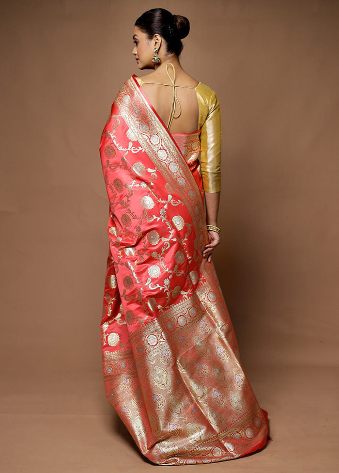 Pink Banarasi Silk Saree With Blouse Piece Buy Cheap Discount