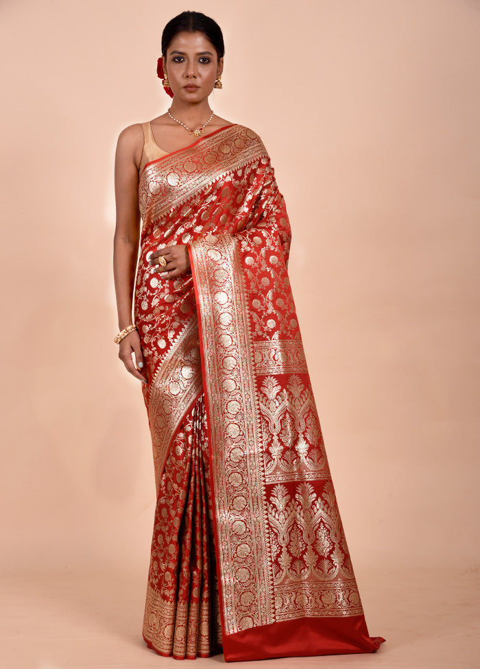 Red Banarasi Silk Saree With Blouse Piece Cheap Professional