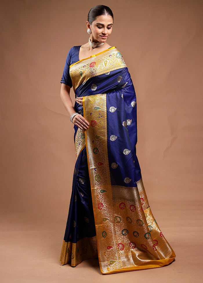 Blue Katan Silk Saree With Blouse Piece Enjoy Online