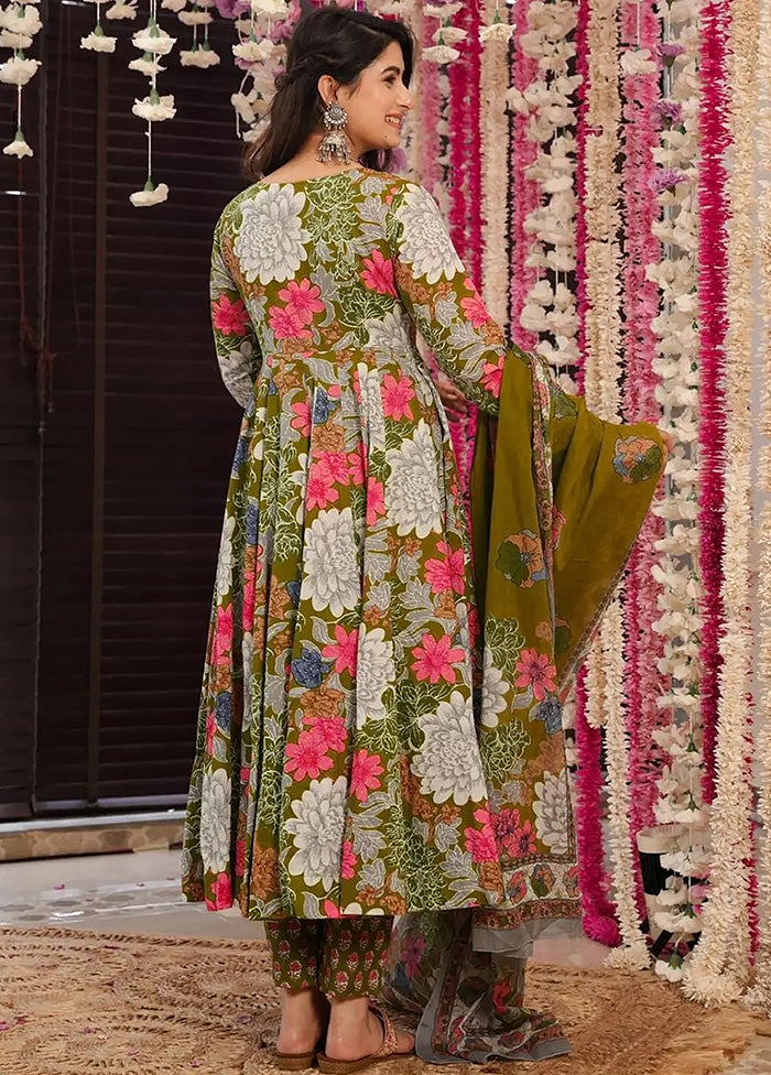 3 Pc Green Pure Readymade Silk Dupatta Suit Set Shop Offer For Sale