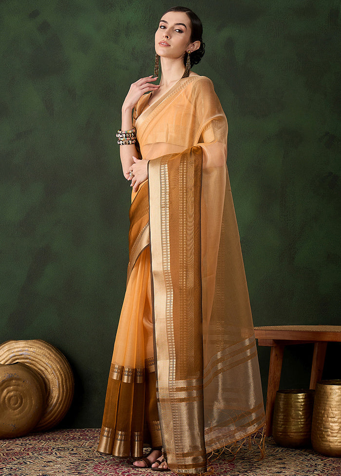 Yellow Organza Saree With Blouse Piece Sale Outlet Locations