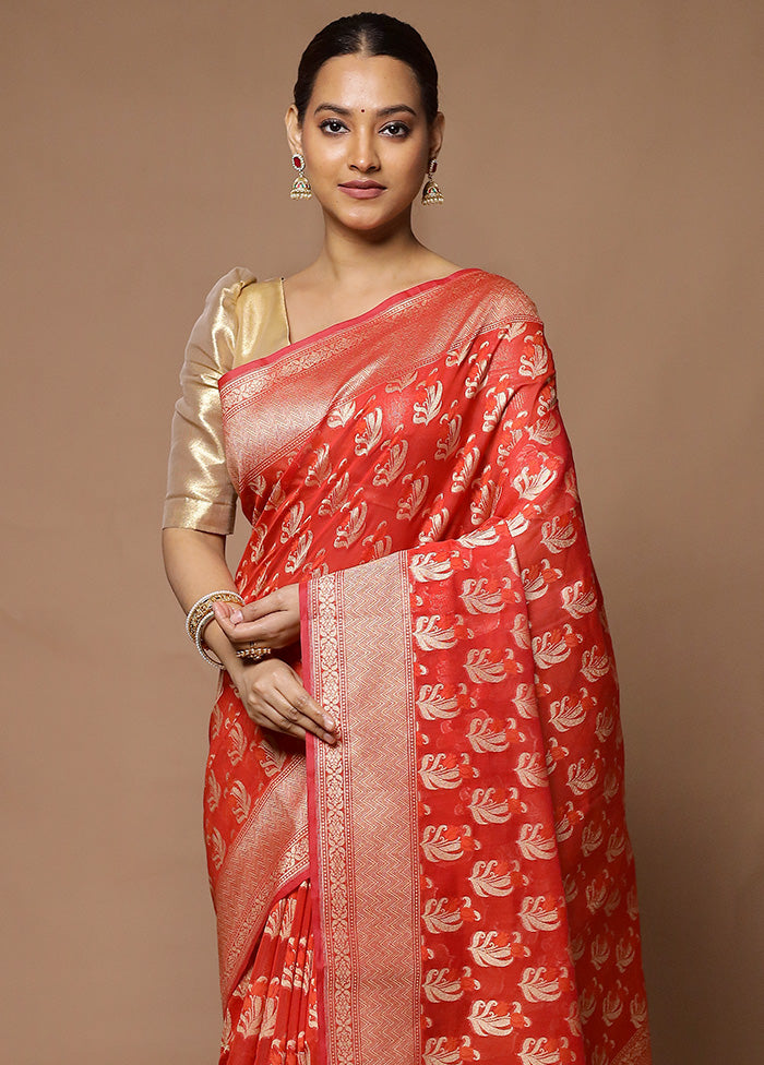 Red Kora Silk Saree With Blouse Piece High Quality Cheap Pice