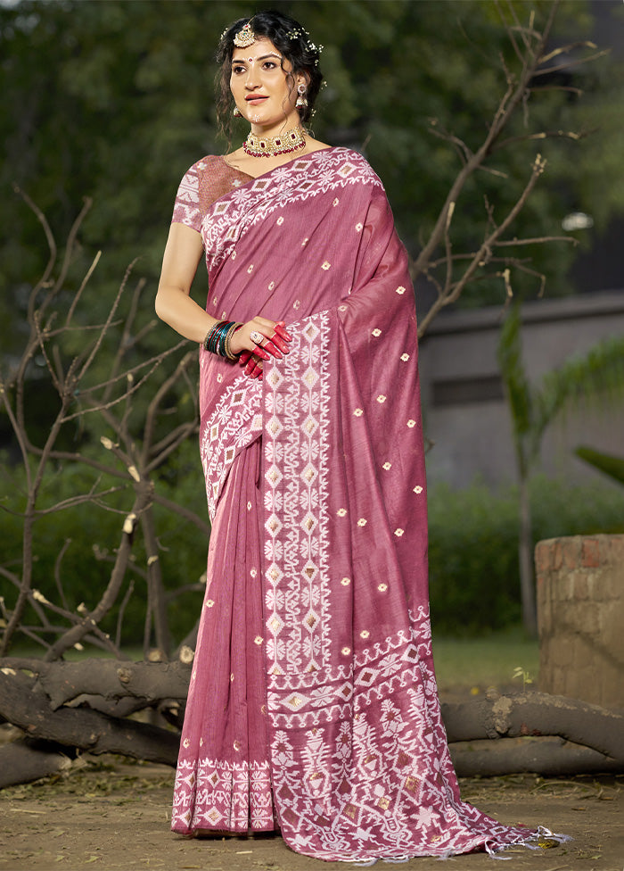 Pink Cotton Saree With Blouse Piece With Credit Card Online