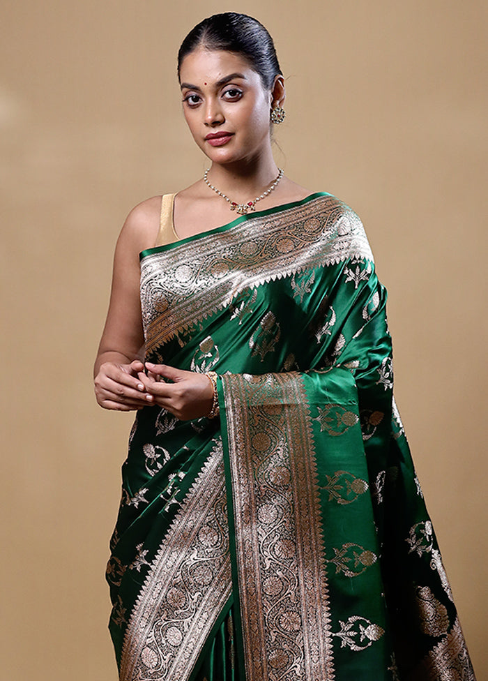 Green Banarasi Silk Saree With Blouse Piece Original Cheap Pice