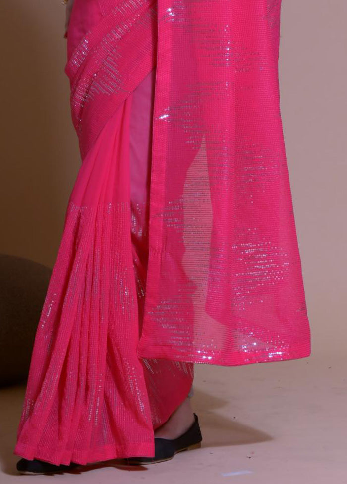 Pink Georgette Saree With Blouse Piece Buy Cheap Find Great