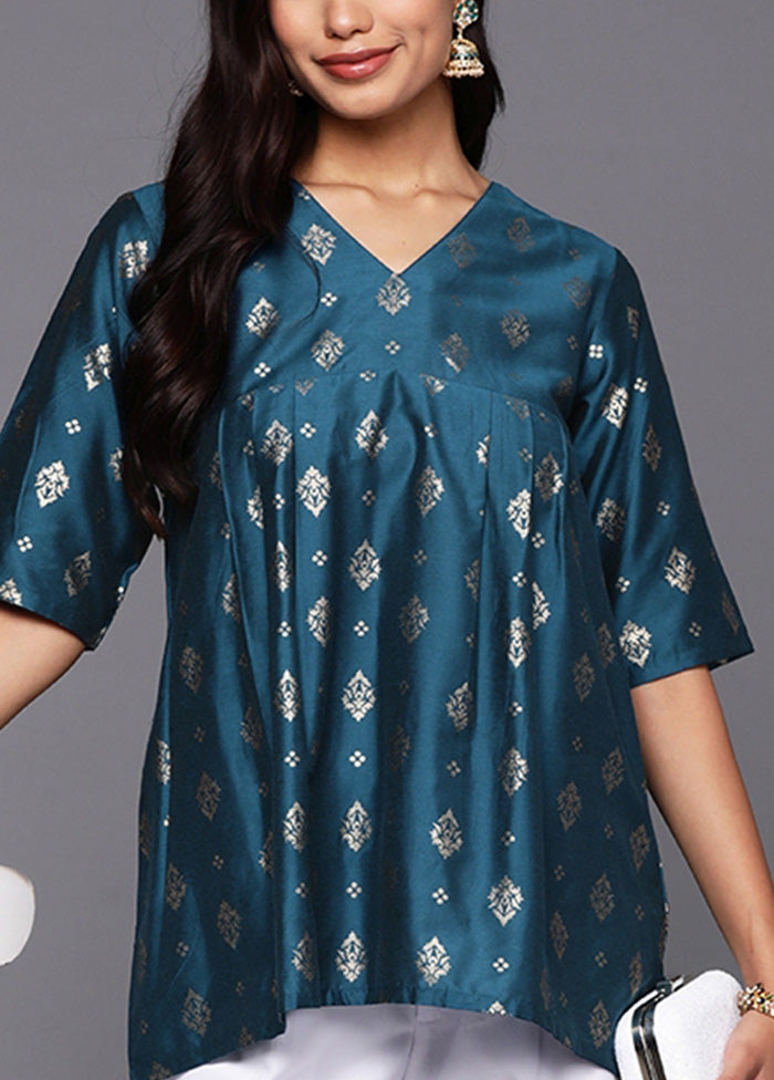 Teal Blue Readymade Silk Tunic Cheap Sale Lowest Pice