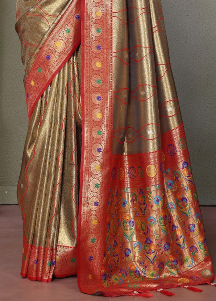 Olive Green Banarasi Silk Saree With Blouse Piece Discount Pay With Paypal