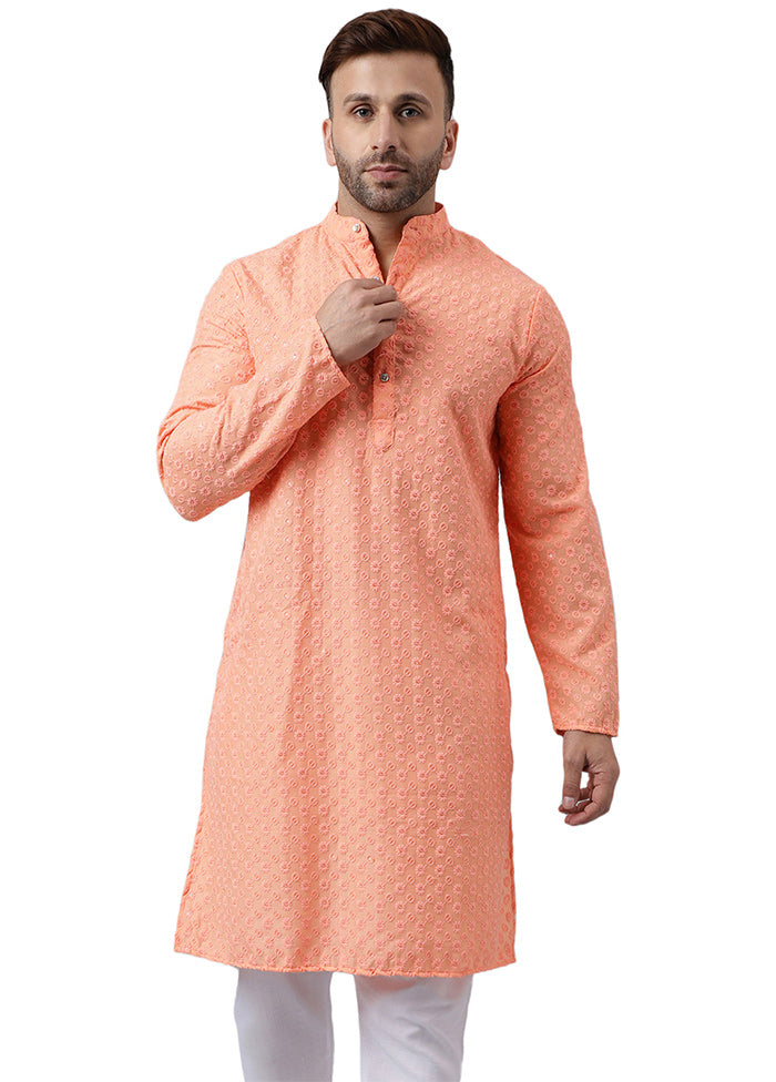 Peach Silk Embroidered Kurta Pices Cheap Online