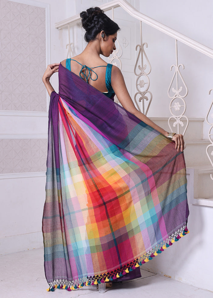 Violet Cotton Colorblock Saree Without Blouse Piece Wide Range Of Cheap Pice