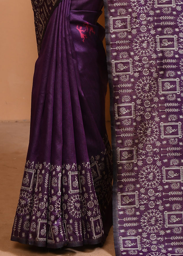 Purple Spun Silk Saree With Blouse Piece Wide Range Of Cheap Online