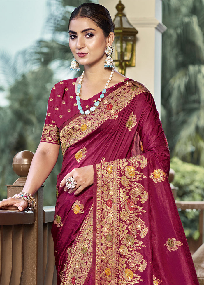 Magenta Dupion Silk Saree With Blouse Piece With Paypal Cheap Pice