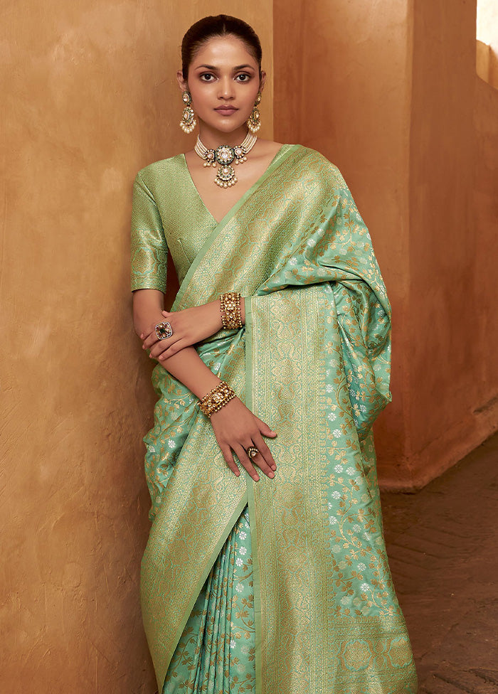 Sea Green Banarasi Silk Saree With Blouse Piece Release Dates Sale Online