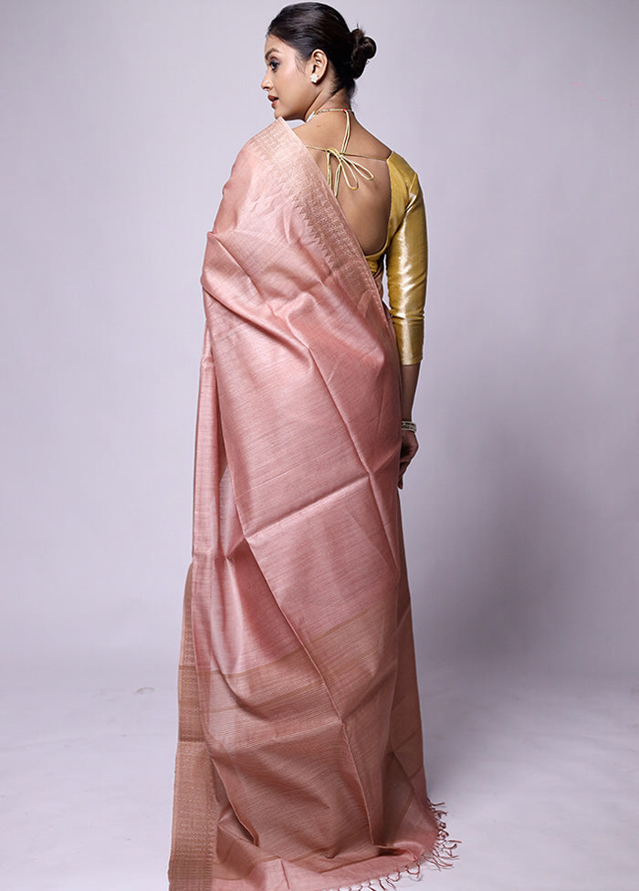 Pink Tussar Silk Saree With Blouse Piece Cheap With Credit Card