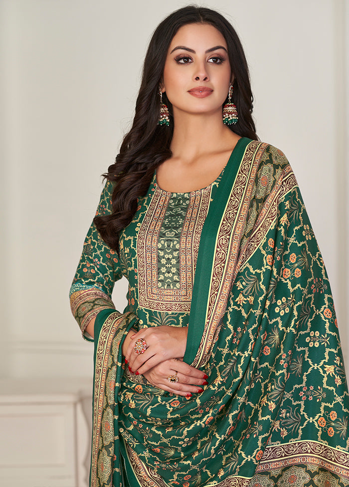 3 Pc Green Unstitched Pashmina Suit Set With Credit Card Free Shipping