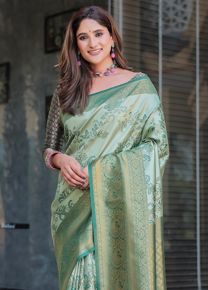 Sea Green Spun Silk Saree With Blouse Piece Free Shipping Get To Buy