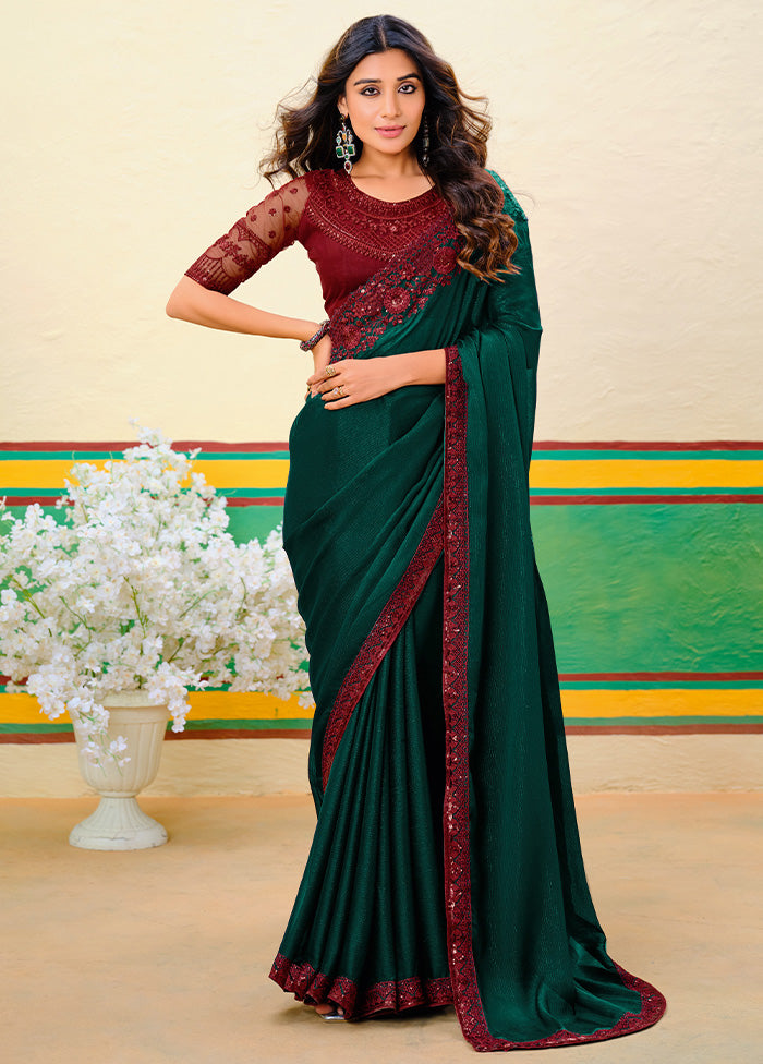 Dark Green Georgette Saree With Blouse Piece Outlet Excellent