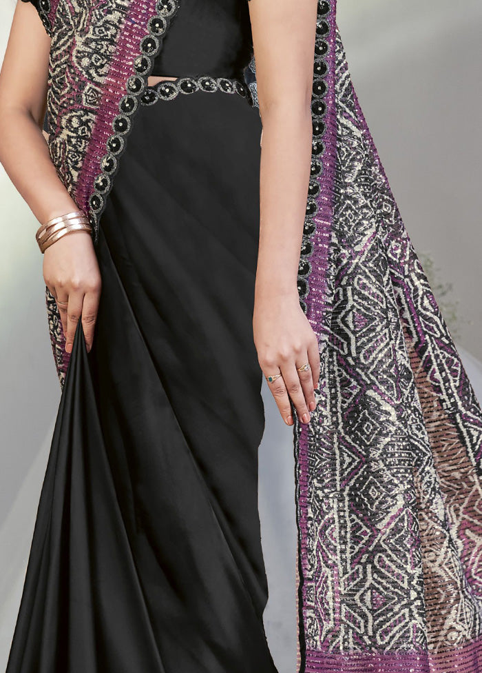 Black Crepe Silk Saree With Blouse Piece Browse For Sale