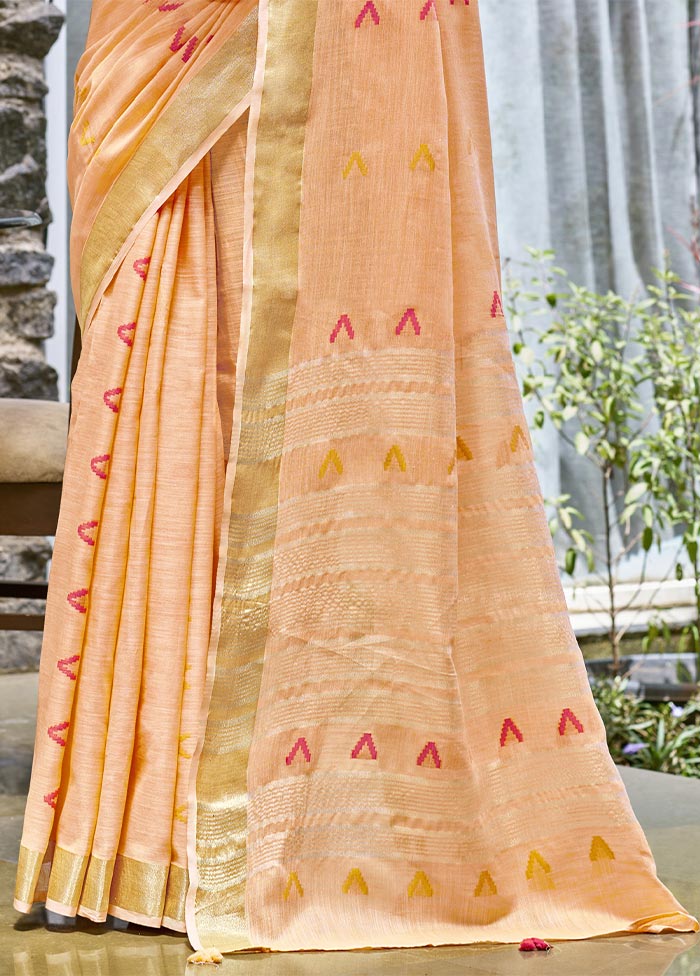 Peach Cotton Saree With Blouse Piece Discount Pay With Visa