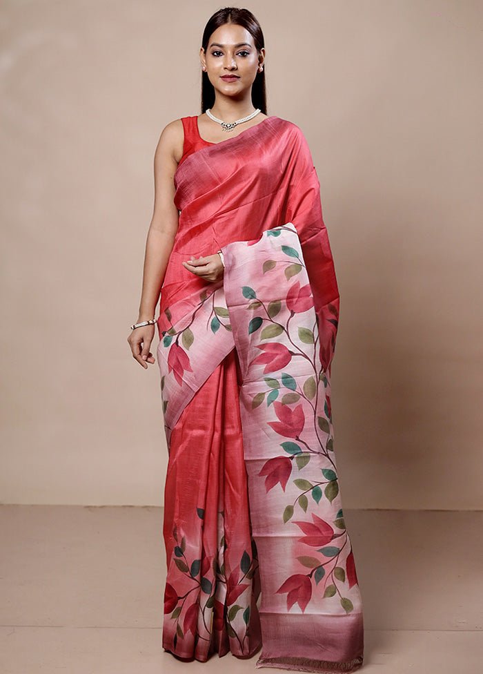 Pink Printed Pure Silk Saree Without Blouse Piece Free Shipping Sale Online