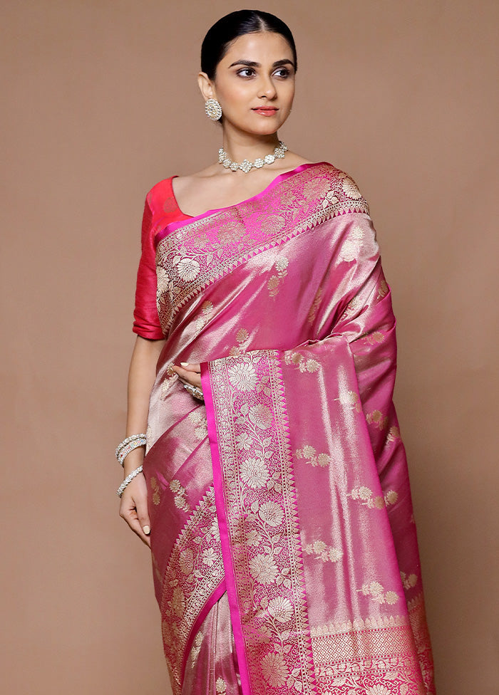 Pink Tissue Silk Saree With Blouse Piece Sale Supply