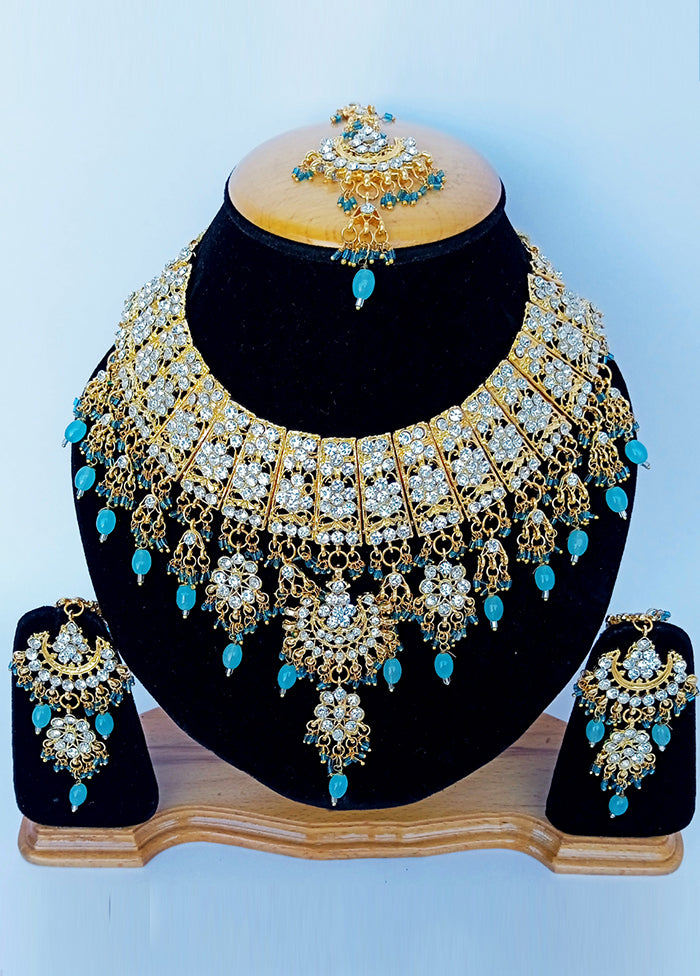 Blue Alloy Cz Stone Jewellery Set 2025 Sale Online