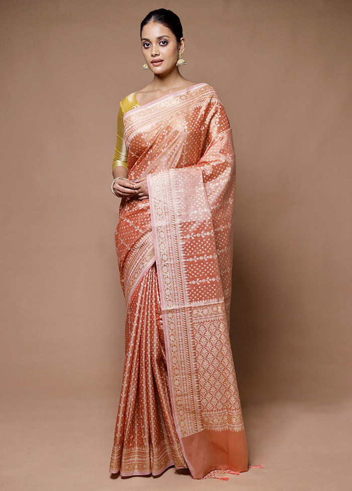 Peach Tissue Silk Saree With Blouse Piece 2025 Unisex Cheap Pice