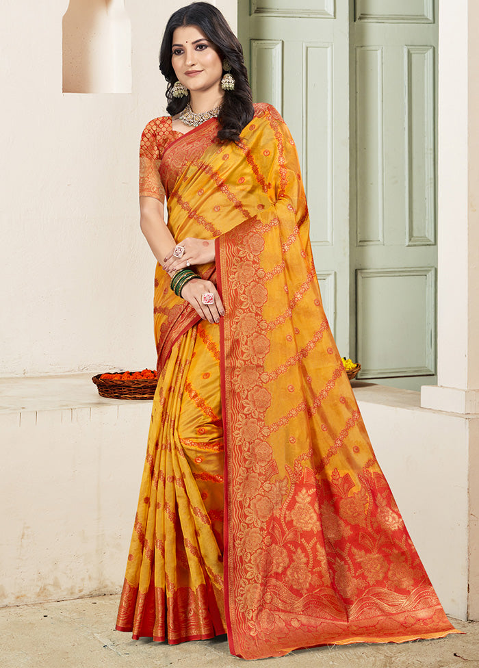 Yellow Spun Silk Saree With Blouse Piece Cheap Order