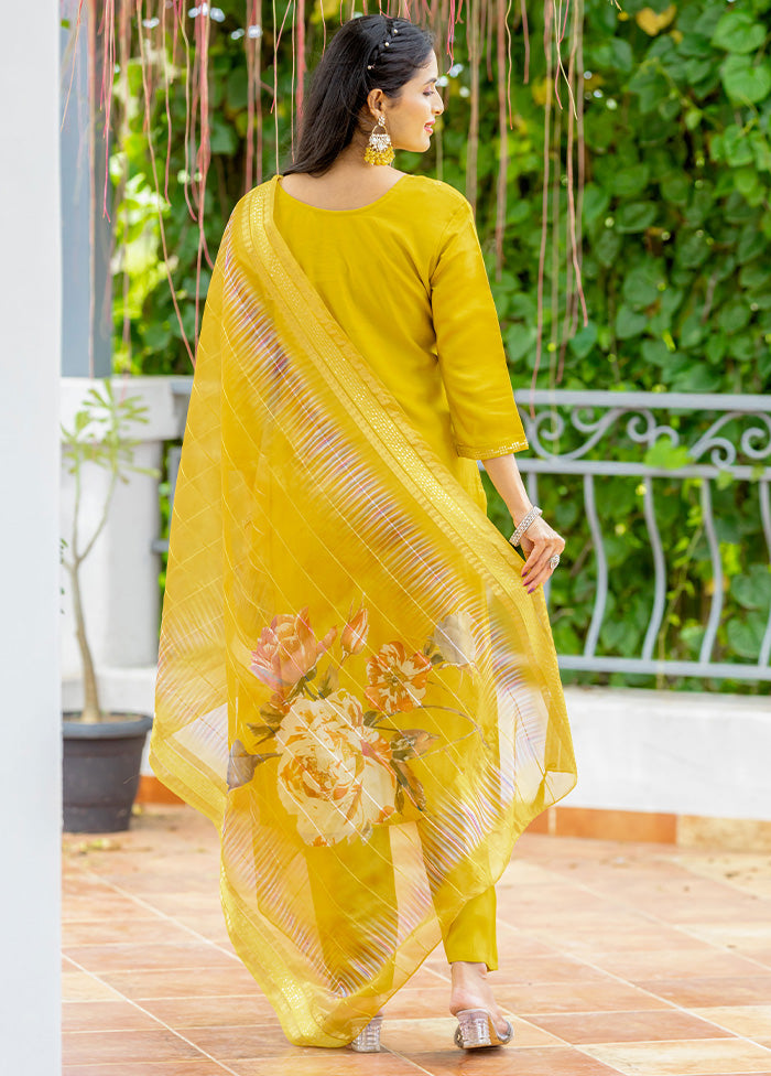 3 Pc Yellow Readymade Silk Suit Set Cheap Pice Buy Discount