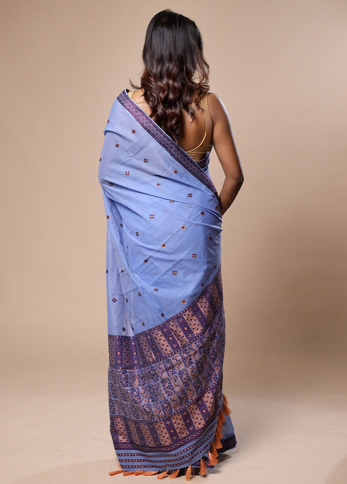 Blue Assam Silk Saree With Blouse Piece For Cheap Cheap Online