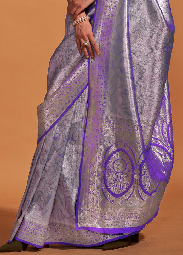 Purple Kanjivaram Silk Saree With Blouse Piece For Cheap Pice