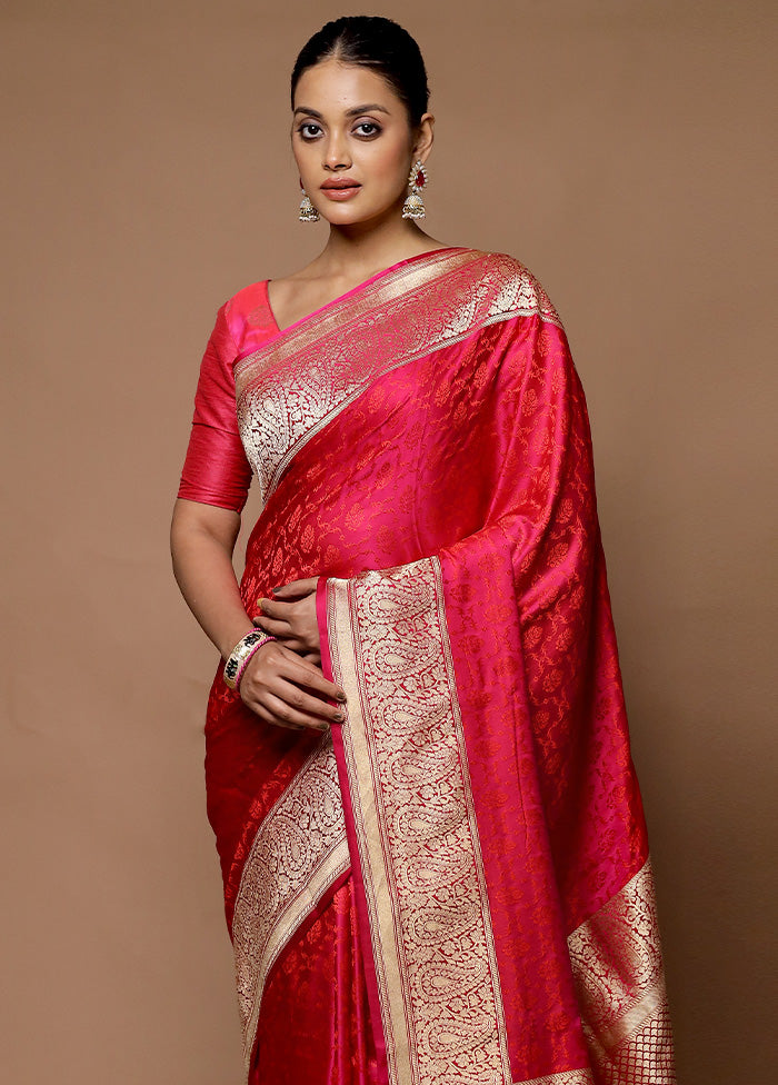 Pink Handloom Tanchoi Pure Silk Saree With Blouse Piece View For Sale