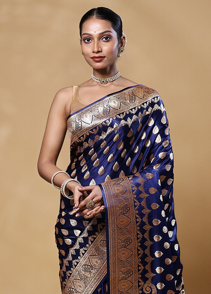 Blue Banarasi Silk Saree With Blouse Piece Cheap From China