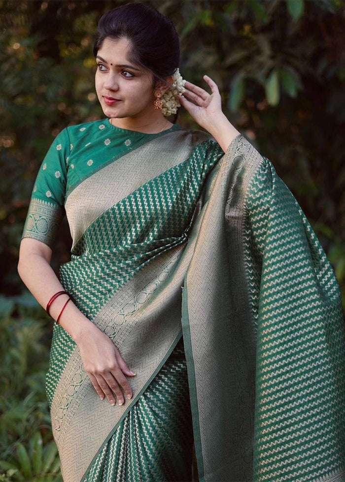 Green Banarasi Silk Saree With Blouse Piece Stockist Online