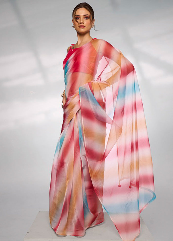 Multicolor Organza Saree With Blouse Piece Clearance Free Shipping