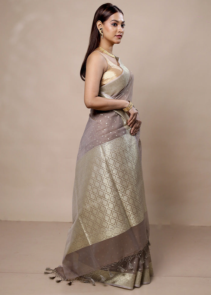 Grey Kora Silk Saree With Blouse Piece View For Sale