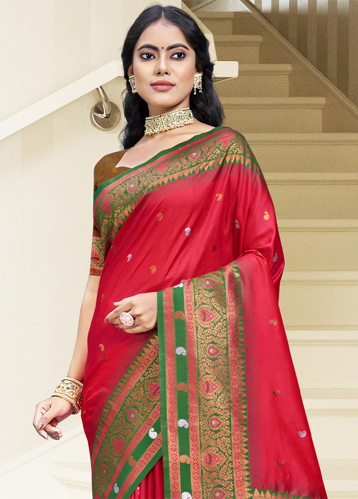 Dark Pink Dupion Silk Saree With Blouse Piece Pices Cheap Online