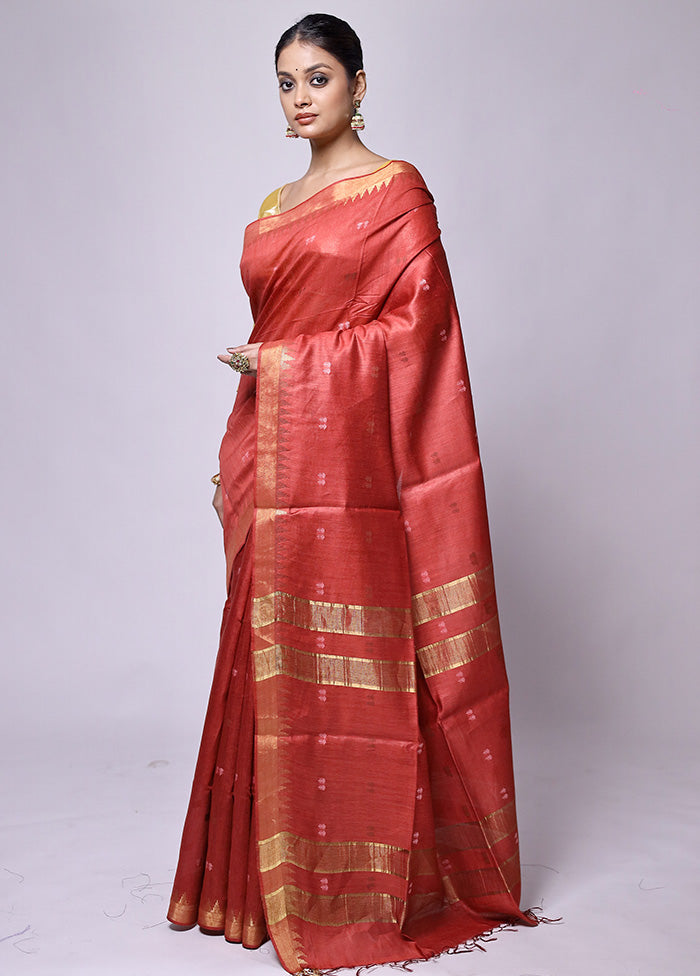 Red Tussar Silk Saree With Blouse Piece Outlet Cheap Quality