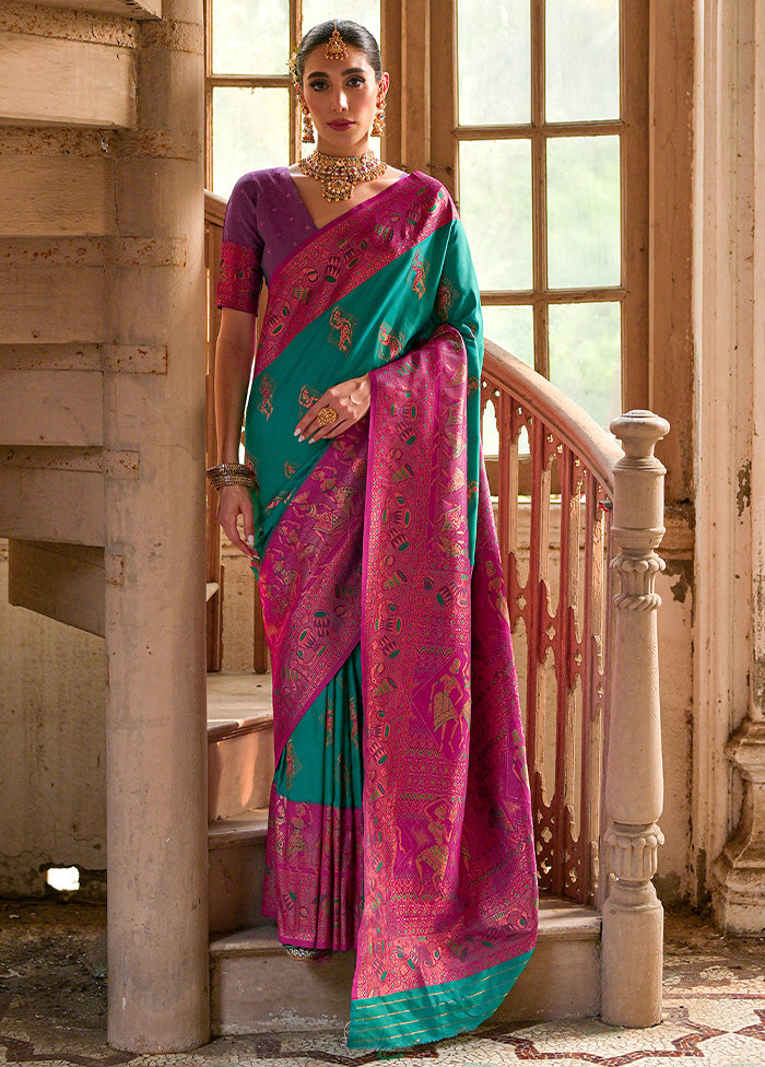 Rama Banarasi Silk Saree With Blouse Piece Outlet Locations For Sale