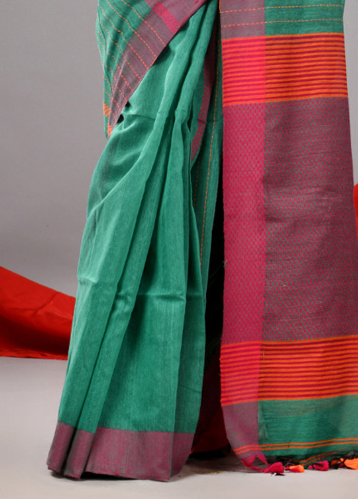 Green Cotton Saree With Blouse Piece Outlet Store For Sale