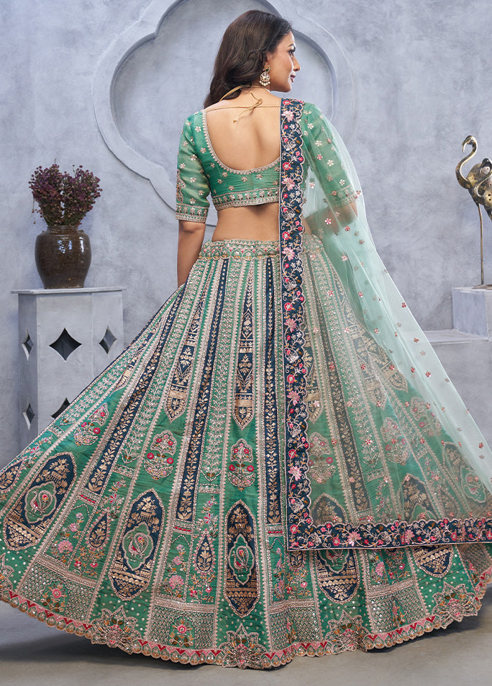 3 Pc Green Silk Semi Stitched Lehenga Set Cheap Sale Wiki