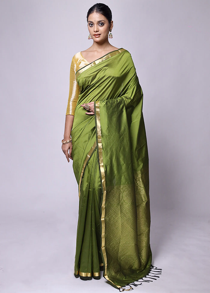 Green Kanjivaram Silk Saree With Blouse Piece Outlet For You