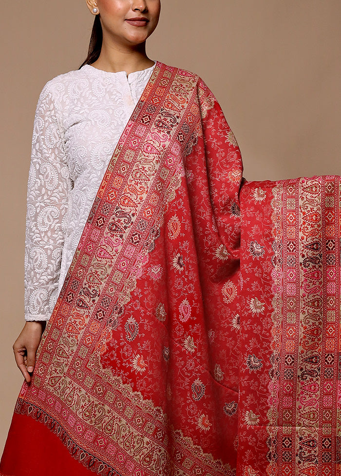 Red Butta Work With Zari Woven Border Shawl 100% Original Sale Online