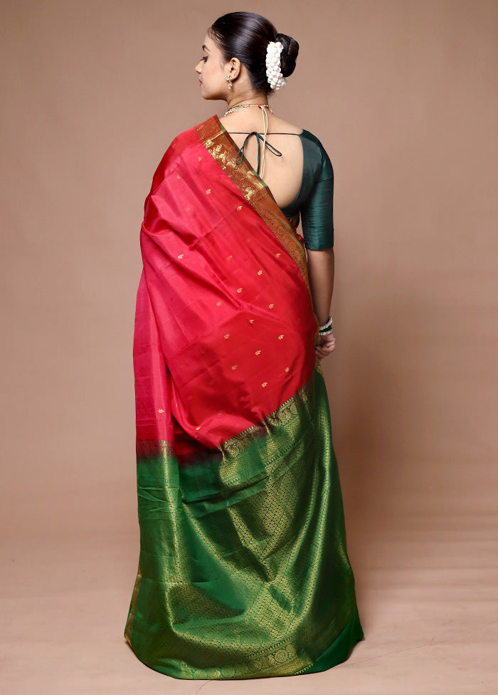 Red Handloom Kanjivaram Pure Silk Saree With Blouse Piece Outlet Cheap Online