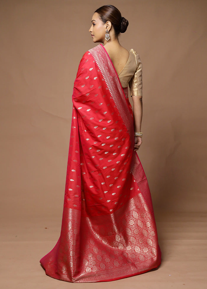 Red Katan Silk Saree With Blouse Piece Cheap Sale Cheap