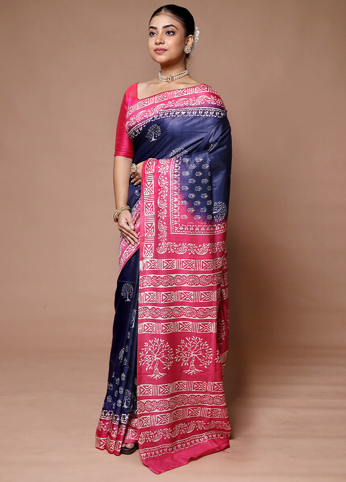 Blue Printed Silk Saree Without Blouse Piece Clearance Nicekicks