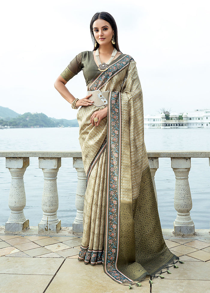 Mehendi Spun Silk Saree With Blouse Piece From China