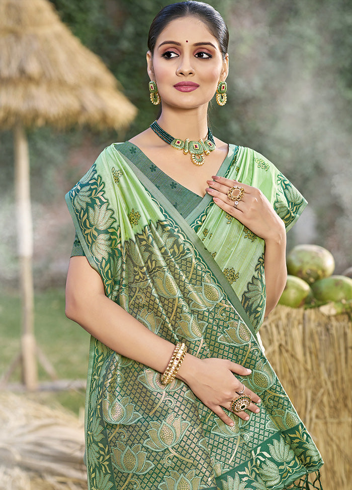 Light Green Spun Silk Saree With Blouse Piece Discount 2025 Newest